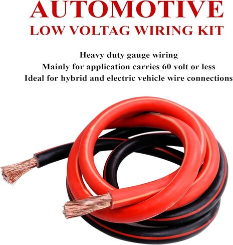 2 Gauge Battery Power Cable (12 Feet Black, 12 Feet Red) - 2 AWG Copper Clad Welding Wire with M8 & M10 SC Connector Lugs for Car, Camper, RV, Solar Low Voltage Wiring in Kuwait
