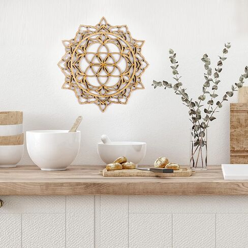Mandala Wood Wall Art, Home Decor, Morrocan Indian Art, Bohemian Ethnic Wall Hanging, Sacred Geometry Ornament, Handmade Housewarming Geometric Spiritual Gift in Saudi Arabia