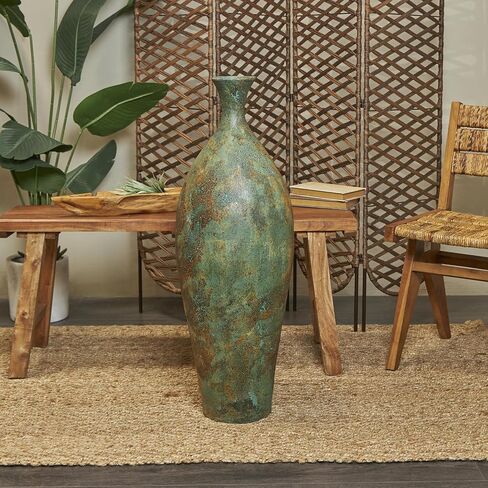 Deco 79 Ceramic Decorative Vase Tall Distressed Antique Style Centerpiece Vase, Flower Vase for Home Decoration 13" x 13" x 37", Green in Saudi Arabia