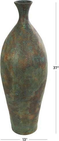 Deco 79 Ceramic Decorative Vase Tall Distressed Antique Style Centerpiece Vase, Flower Vase for Home Decoration 13" x 13" x 37", Green in Saudi Arabia