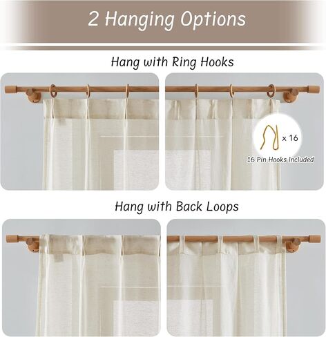 Metro Parlor Pinch Pleated Beige Linen Sheer Curtains 96 Inches Long 2 Panels for Living Room Bedroom Farmhouse Back Tab Light Filtering Semi Sheer Privacy Window Treatment Drapes with Hooks,52x96 in Kuwait