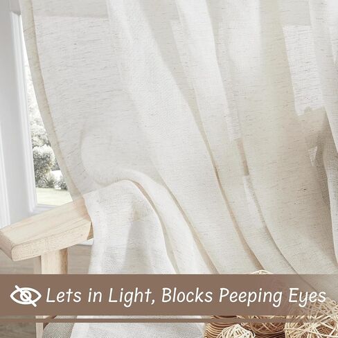 Metro Parlor Pinch Pleated Beige Linen Sheer Curtains 96 Inches Long 2 Panels for Living Room Bedroom Farmhouse Back Tab Light Filtering Semi Sheer Privacy Window Treatment Drapes with Hooks,52x96 in Kuwait