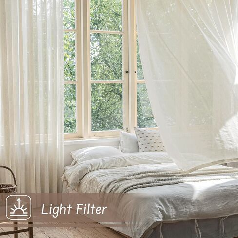 Metro Parlor Pinch Pleated Beige Linen Sheer Curtains 96 Inches Long 2 Panels for Living Room Bedroom Farmhouse Back Tab Light Filtering Semi Sheer Privacy Window Treatment Drapes with Hooks,52x96 in Kuwait