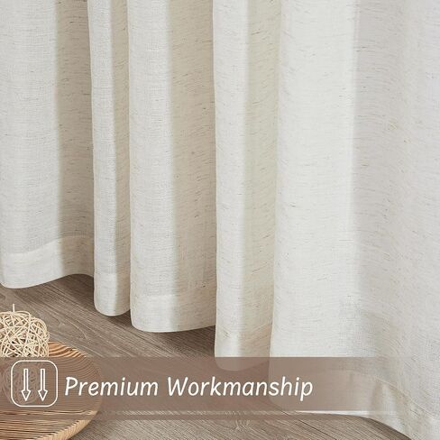 Metro Parlor Pinch Pleated Beige Linen Sheer Curtains 96 Inches Long 2 Panels for Living Room Bedroom Farmhouse Back Tab Light Filtering Semi Sheer Privacy Window Treatment Drapes with Hooks,52x96 in Kuwait
