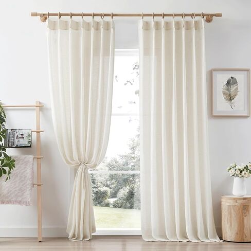 Metro Parlor Pinch Pleated Beige Linen Sheer Curtains 96 Inches Long 2 Panels for Living Room Bedroom Farmhouse Back Tab Light Filtering Semi Sheer Privacy Window Treatment Drapes with Hooks,52x96 in Kuwait