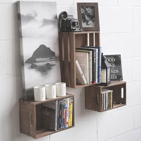 Wallniture المطبخ تخزين النبيذ الرف سلة خشبية سلة الجوز مجموعة من 3 in Kuwait