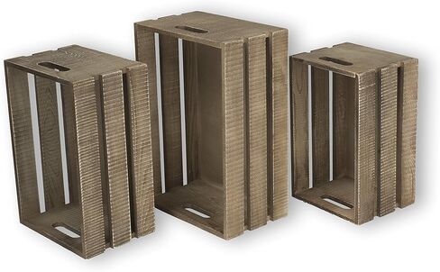 Wallniture المطبخ تخزين النبيذ الرف سلة خشبية سلة الجوز مجموعة من 3 in Kuwait