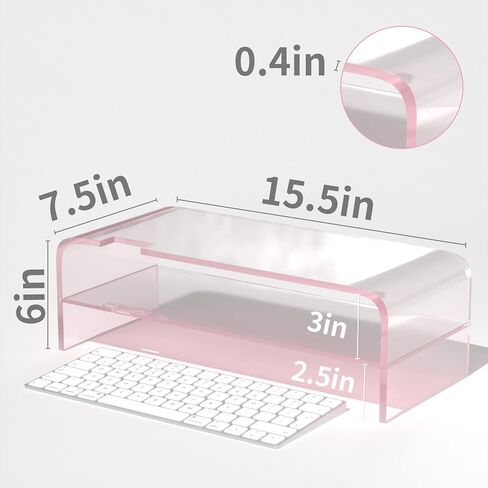 2 Tier Pink Acrylic Monitor Stand, Premium Computer Riser, Crystal Pink Acrylic Laptop Stand Monitor Riser for PC Computer Stand /Laptop/Monitor in Kuwait