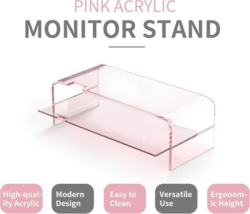 2 Tier Pink Acrylic Monitor Stand, Premium Computer Riser, Crystal Pink Acrylic Laptop Stand Monitor Riser for PC Computer Stand /Laptop/Monitor in Kuwait