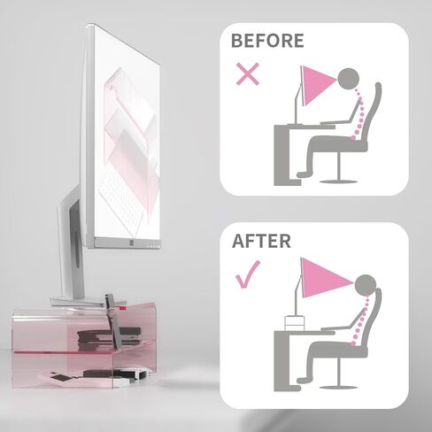 2 Tier Pink Acrylic Monitor Stand, Premium Computer Riser, Crystal Pink Acrylic Laptop Stand Monitor Riser for PC Computer Stand /Laptop/Monitor in Kuwait