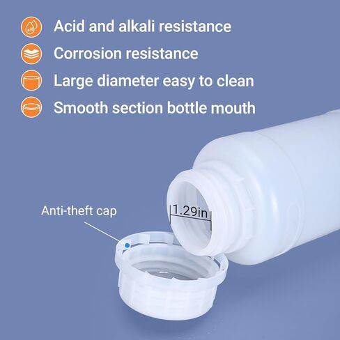 PE Plastic Food Grade Bottles, Wide Mouth Lab Reagent Bottle, Liquid/Solid Sample Seal Sample Storage Container Chemical Bottle (Translucent + White, 20oz) in Saudi Arabia