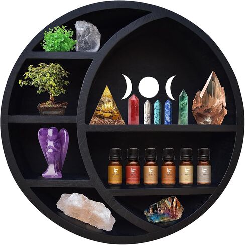 Crescent Moon Shelf for Crystals | Crystal Shelf Display for Wall, Essential Oils & Moon Wall Decor | Moon Phase Wall Hanging Witchy Decor for Bedroom | Paulownia wood | Black in Saudi Arabia
