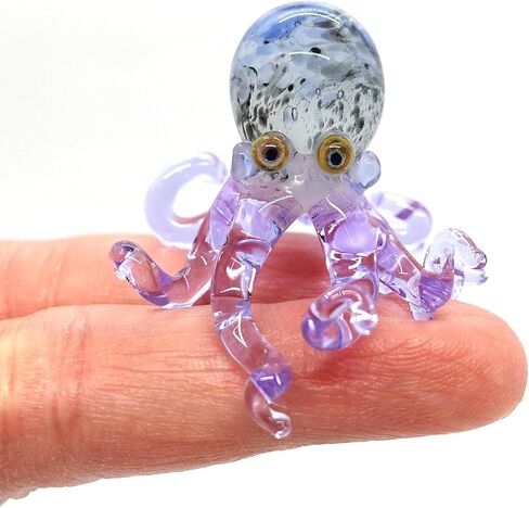 Octopus Tiny Miniature Hand Blown Glass Art Figurines Sea Animals Collectible Gift Decorate (Marble Black Purple) in Saudi Arabia