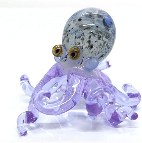 Octopus Tiny Miniature Hand Blown Glass Art Figurines Sea Animals Collectible Gift Decorate (Marble Black Purple) in Saudi Arabia