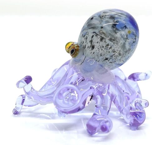 Octopus Tiny Miniature Hand Blown Glass Art Figurines Sea Animals Collectible Gift Decorate (Marble Black Purple) in Saudi Arabia