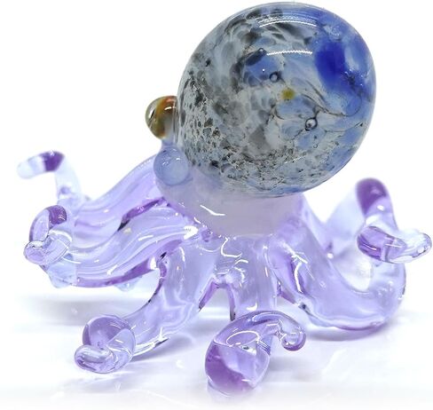 Octopus Tiny Miniature Hand Blown Glass Art Figurines Sea Animals Collectible Gift Decorate (Marble Black Purple) in Saudi Arabia