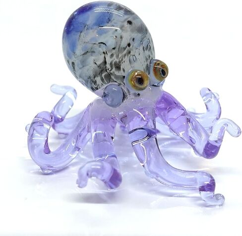 Octopus Tiny Miniature Hand Blown Glass Art Figurines Sea Animals Collectible Gift Decorate (Marble Black Purple) in Saudi Arabia