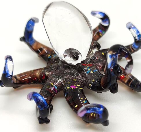 Octopus Tiny Miniature Hand Blown Glass Art Figurines Sea Animals Collectible Gift Decorate (Marble Black Purple) in Saudi Arabia