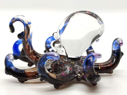 Octopus Tiny Miniature Hand Blown Glass Art Figurines Sea Animals Collectible Gift Decorate (Marble Black Purple) in Saudi Arabia