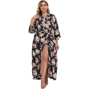 Crystal Dew Women's Plus Size Long Robes Lightweight Kimonos Soft Maternity Robes Knit Loungewear Sleepwear