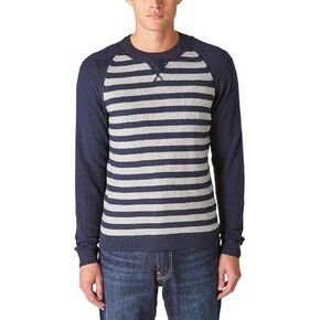 Lucky Brand Men's Cloud Soft Stripe Raglan Sweater, Straw Heather Combo, Medium