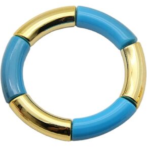 Handmade Colorful Acrylic Chunky Geometric Bamboo Tube Stretchable Elastic Link Chain Bangles Bracelet Punk Candy Color Adjustable Jewelry for Women Girls