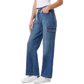 WallFlower Women's Tomboy Relaxed Cargo Denim Mid-Rise Insta Stretch Juniors Jeans