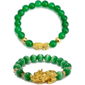 ZenBless Fengshui Porsperity Jade Bracelet Lucky Charm Feng Shui Black Obsidian Wealth Set Bracelet Gift For Men Women with Gold Plated Pi Xiu Pi Yao Attract Wealth Good Luck