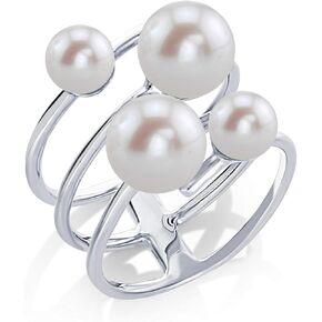 The Pearl Source 5-7mm Genuine White Freshwater Cultured Pearl Multi Band MIa Ring for Women