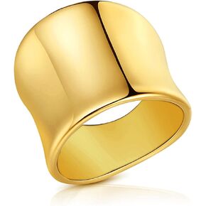THJEW Plain Wide Band Chunky Ring for Women Girls,14K Yellow Gold Classic Thumb Index Full Finger Ring Jewelry Gift for Her