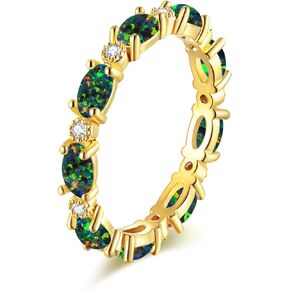 CiNily Gold Rings 14K Gold Plated Created Opal Rings for Women Engagement | Wedding | Eternity Bands Cubic Zirconia Promise Rings for Her Diamond Accents Ring Size 6-10.5