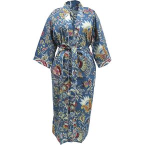 CRAFT KALA Women's Long Robes Kimono Robe with Colorful Crown Printed Nightgown