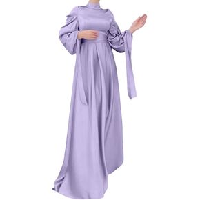 IBAKOM Abaya for Women Satin Muslim Dress Arabian Dubai Attire Eid Ramadan Prayer Clothes Modest Islamic Turkish Jilbab