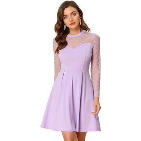 Allegra K Women's Heart Mesh Sheer Long Sleeve Gothic Cocktail Skater Party Short Dress