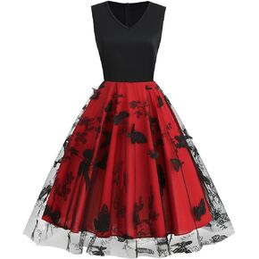 Vintage Dress for Women 1950s Tea Party Embroidered Butterfly Floral A-line Cocktail Homecoming Dress