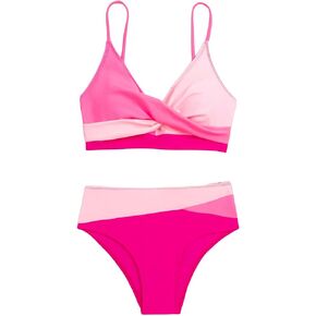 Milumia Women's 2 Piece Swimsuits Color Block Wrap High Waist Bikini Sets Swimwear