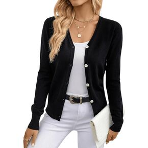 SweatyRocks Women's Casual Long Sleeve Button Front V Neck Cardigan Sweaters Top