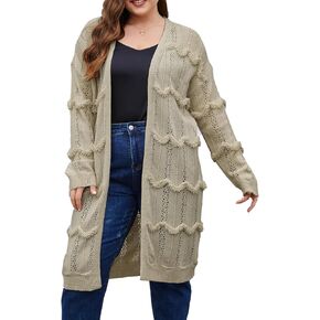 UEEKOOK Women Plus Size Draped Cardigan Sweater Long Sleeve Hollowed Lightweight Midi-Coat Outfit