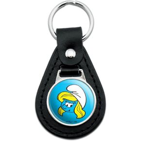 GRAPHICS & MORE Black Leather Smurfette Face Keychain