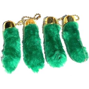Dark Green Artificial Rabbit Rabbits Foot Keychain, 4 pieces