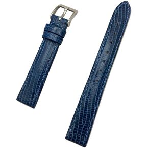 14mm Blue Genuine Leather Watchband | Tail Lizard Grained, Lightly Padded, Replacement Wrist Watchstrap Bracelet with Nubuck Lining that brings New Life to Any Watch (Women's Standard Length)
