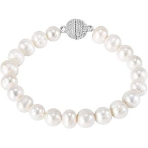 AeraVida Elegant String of Cultured Freshwater Pearl Sterling Silver Magnet Clasp Bracelet