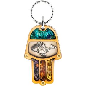 KARMA AND LUCK - Be Present Real Multi-Stones Wooden Keychain Handmade with Love for You to Manifest your Dreams - Real Amethyst, Aquamarine & Citrine Stones - Size: 2.5" x 1.5", Brown, 2.5" x 1.5" in Kuwait