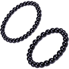 2Pcs Black Tourmaline Bracelet, Black Crystal Bracelet For Men Handmade Natural Gemstone Bracelet