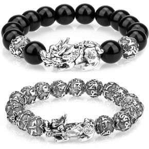 ZenBless Two Piece Sales Promotion Combination Feng Shui Black Obsidian Wealth Bracelet For Women Men 12mm Attract Wealth Luck