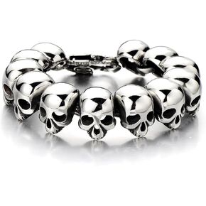 COOLSTEELANDBEYOND Mens Stainless Steel Large Skull Link Bracelet Biker Gothic Style High Polished