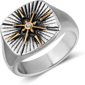 HZMAN Viking Nautical Compass Ring for Men Boys Stainless Steel Vintage Pirate Sailor Amulet Ring Jewelry Gift