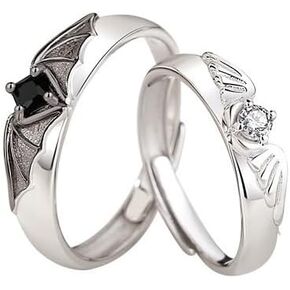 Angel Devil Wings Open Rings Couple Matching Rings for Women Man Adjustable Promise Rings Set Black White Friendship Rings Valentine's