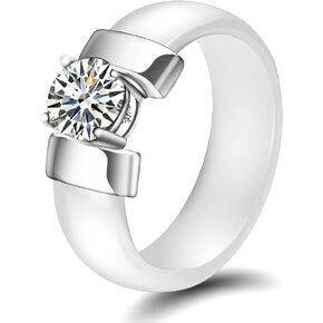 MYNENEY 6mm White/Black Ceramic Rings Plus Cubic Zirconia For Women Comfort Fit Engagement Wedding Band Size 5-12