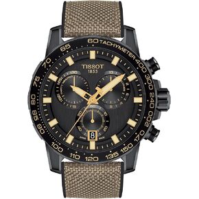 Tissot Mens Supersport Chrono 316L Stainless Steel case with Black PVD Coating Swiss Quartz Watch, Black, Beige, Textile, 22 (T1256173705101)